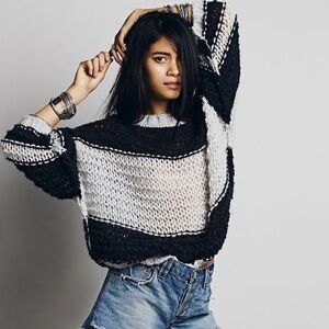 Free People Monaco Stripe Open Knit Sweater - Size Medium